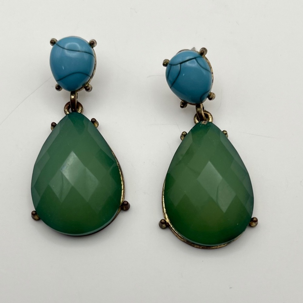 Teardrop Dangle Earrings Green Blue Stone Look‎ Costume Jewelry